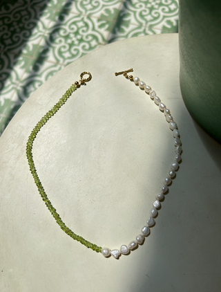 Half Green Gemstone - Necklace