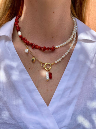 Small Pearl and Coral - Necklace