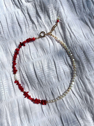 Big Pearl and Coral - Necklace